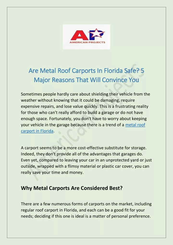 are metal roof carports in florida safe