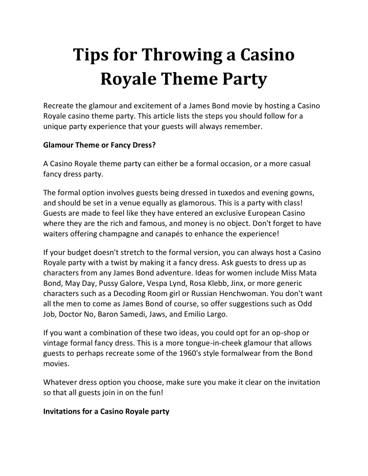 tips for throwing a casino royale theme party