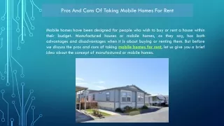 Pros And Cons Of Taking Mobile Homes For Rent