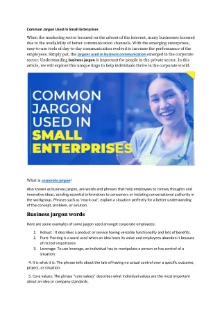 common jargon used in small enterprises