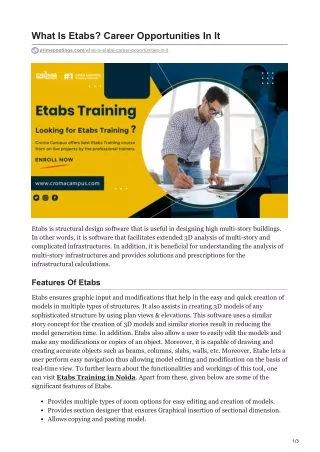 what is etabs career opportunities in it