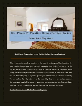 Best Places To Vacation Homes For Rent In San Francisco Bay Area
