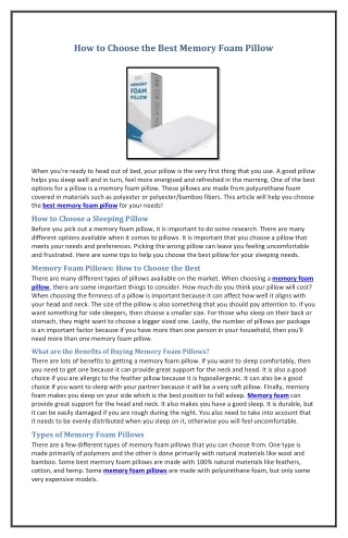 how to choose the best memory foam pillow