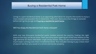 Buying a Residential Park Home