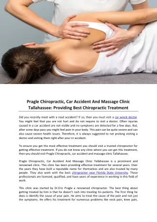 Pragle Chiropractic, Car Accident And Massage Clinic Tallahassee Providing Best Chiropractic Treatment