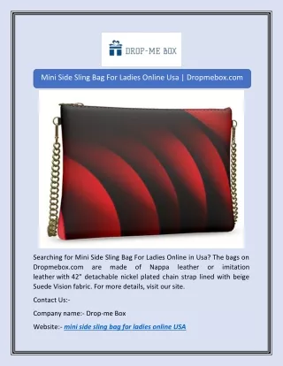 Mini Side Sling Bag For Ladies Online Usa | Dropmebox.com