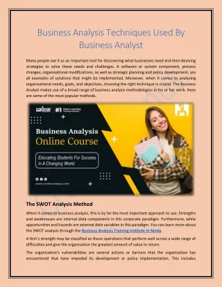 Business Analysis Techniques Used By Business Analyst