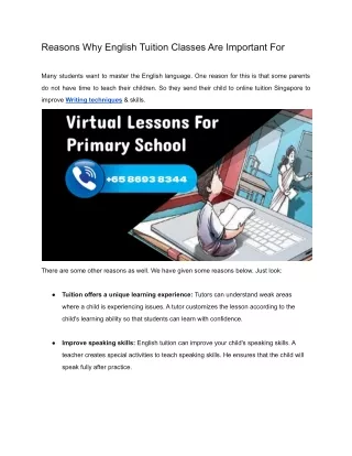 reasons why english tuition classes are important