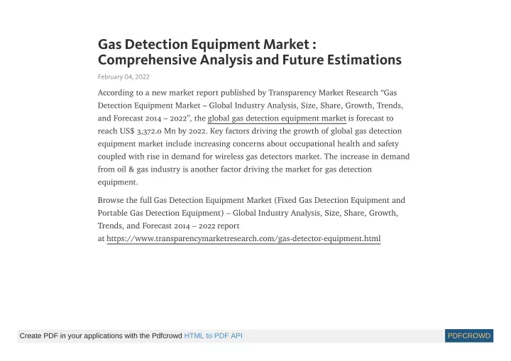 gas detection equipment market comprehensive