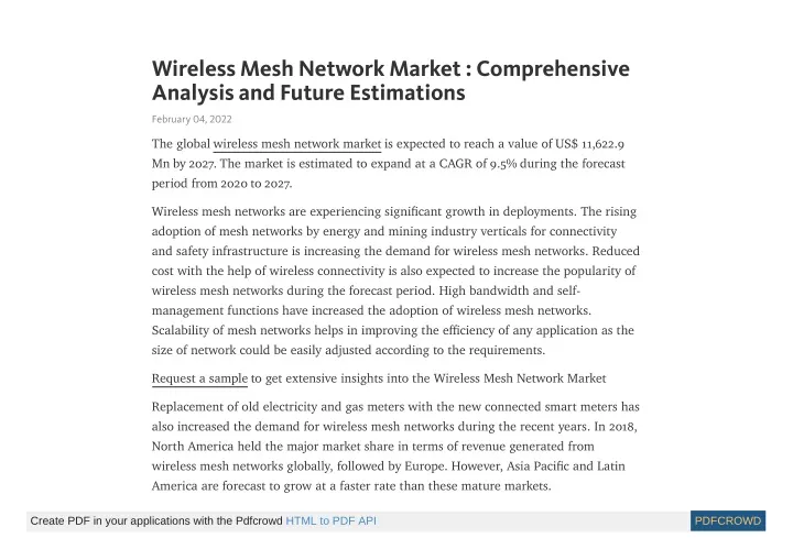 wireless mesh network market comprehensive