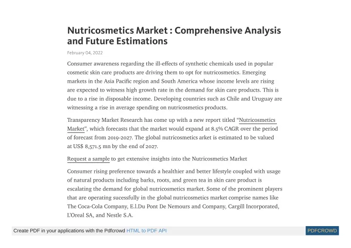 nutricosmetics market comprehensive analysis