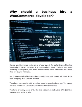 why woocommerce developer