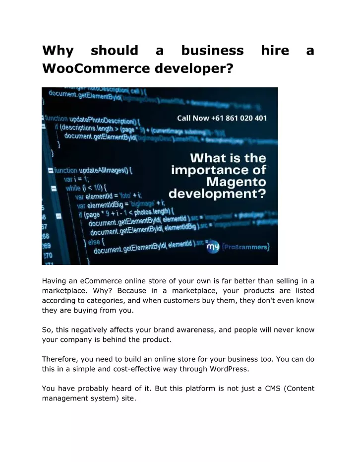 why woocommerce developer