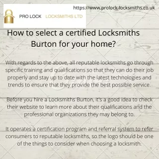 How to select a certified Locksmiths Burton for your home