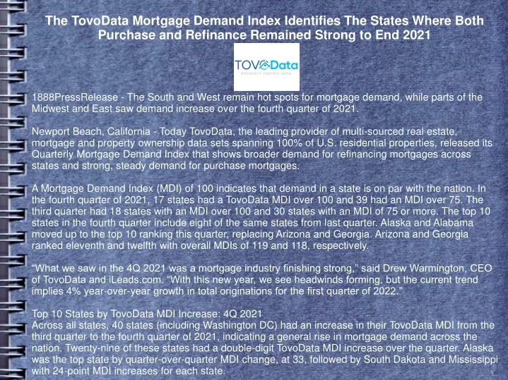 the tovodata mortgage demand index identifies