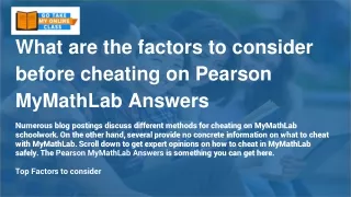 What are the factors to consider before cheating on Pearson MyMathLab Answers