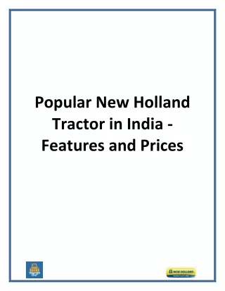 Popular New Holland Tractor in India Features and Prices