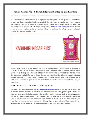 Kashmiri Kesar Rice Price – Get Detailed Information from Top Rice Exporters in India