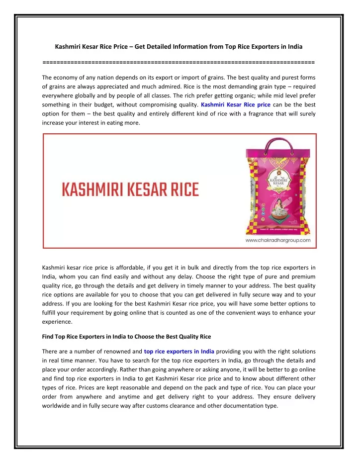 kashmiri kesar rice price get detailed