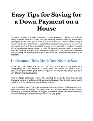 easy tips for saving for a down payment on a house