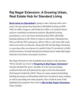 Raj Nagar Extension - A Growing Urban, Real Estate Hub for Standard Living