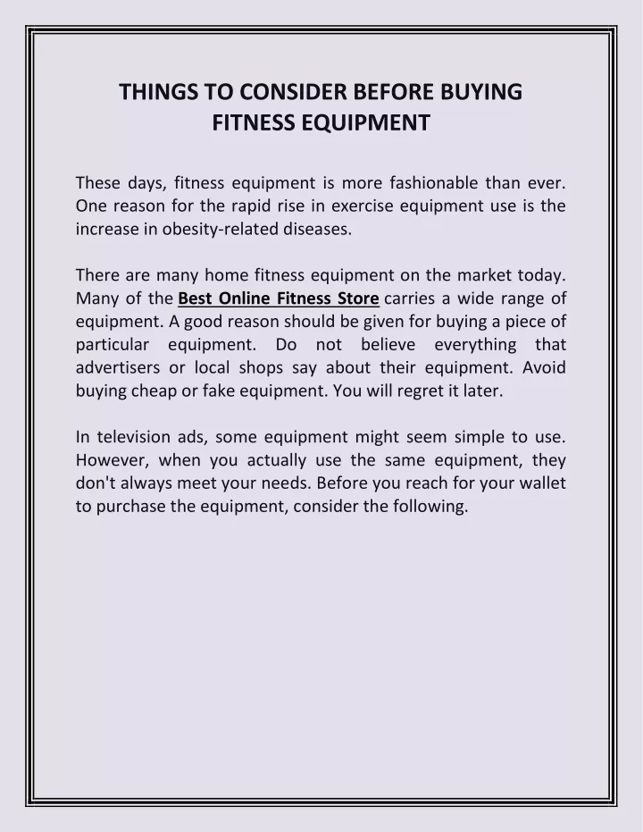 things to consider before buying fitness equipment