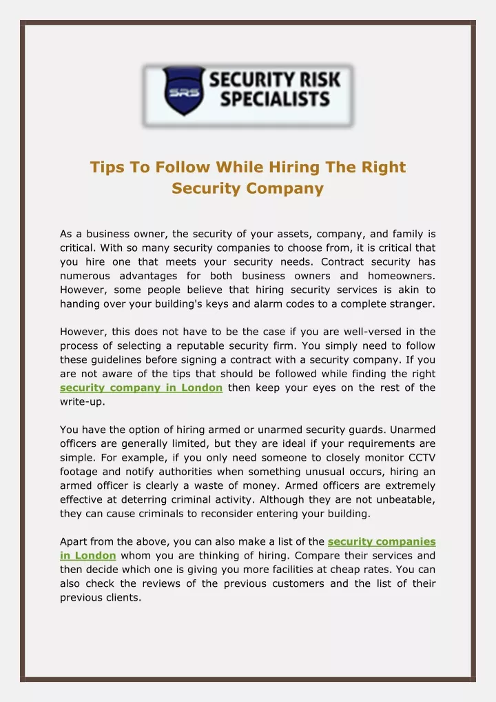 tips to follow while hiring the right security