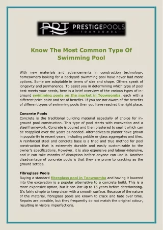 Know The Most Common Type Of Swimming Pool