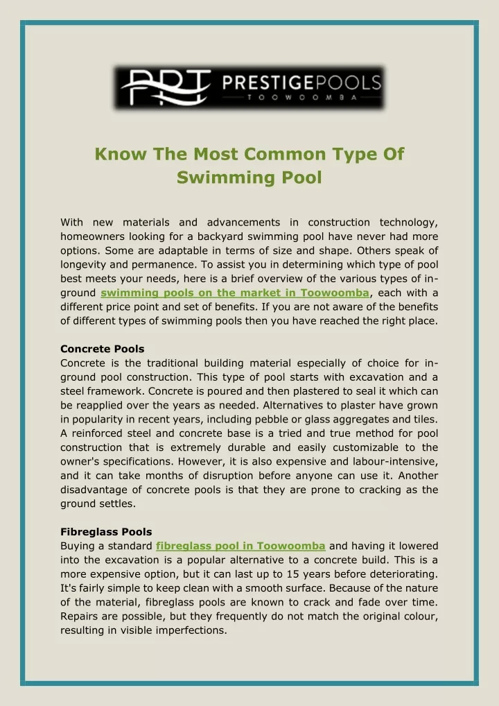 know the most common type of swimming pool