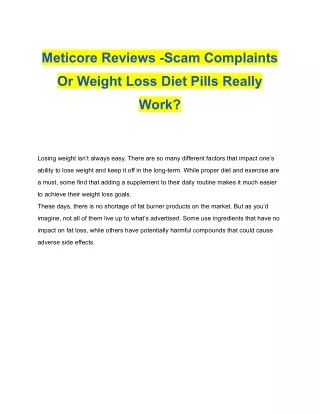 Meticore Reviews -Scam Complaints Or Weight Loss Diet Pills Really Work?