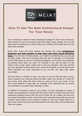How To Get The Best Architectural Design For Your House
