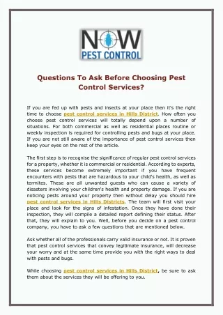 Questions To Ask Before Choosing Pest Control Services