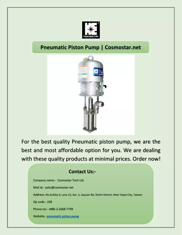 pneumatic piston pump cosmostar net
