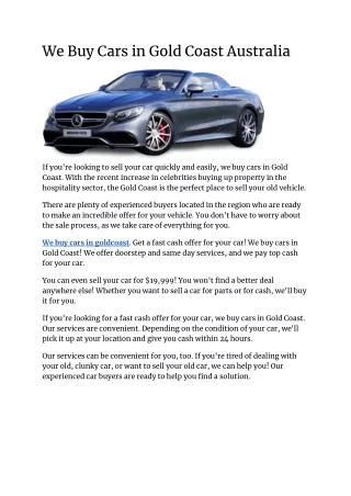 We Buy Cars in Gold Coast Australia