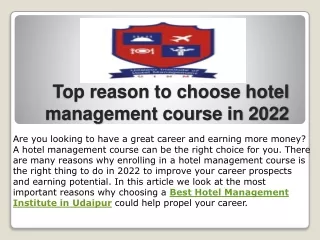 Top reason to choose hotel management course in 2022 ppt.1