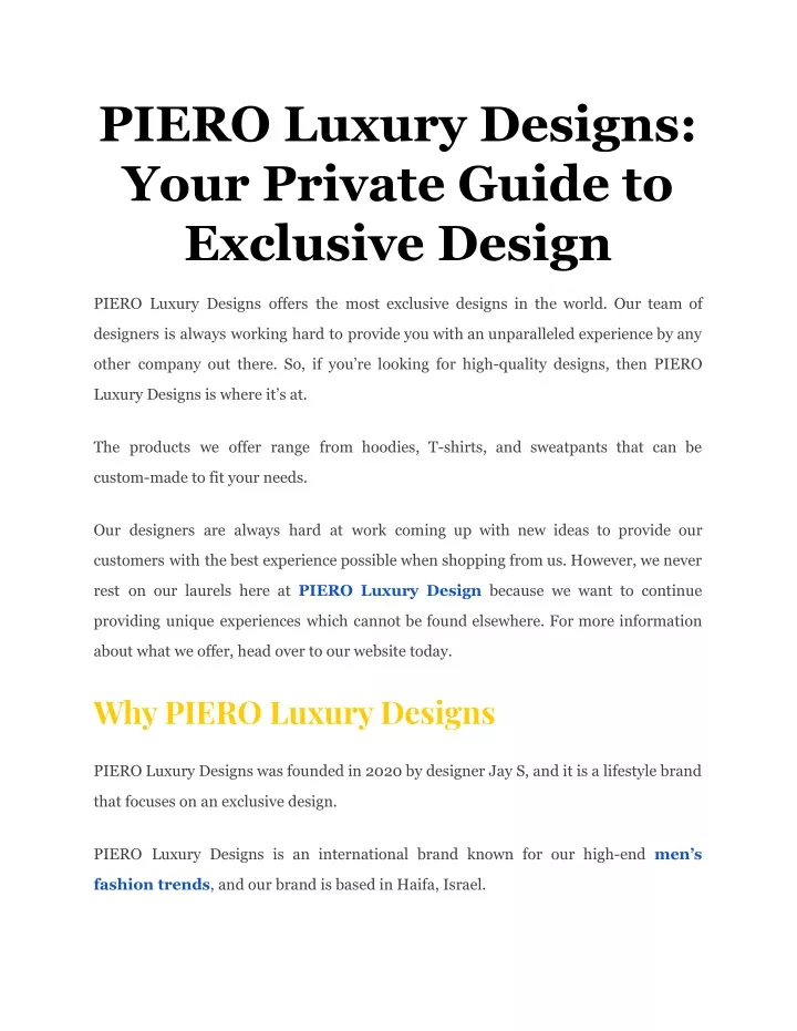 piero luxury designs your private guide