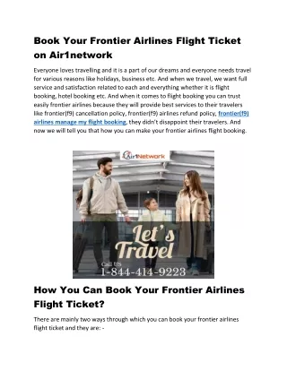 1-844-414-9223 Frontier(f9) Airlines Manage My Flight Booking