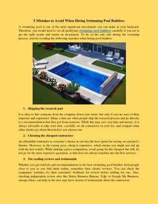 5 mistakes to avoid when hiring swimming pool