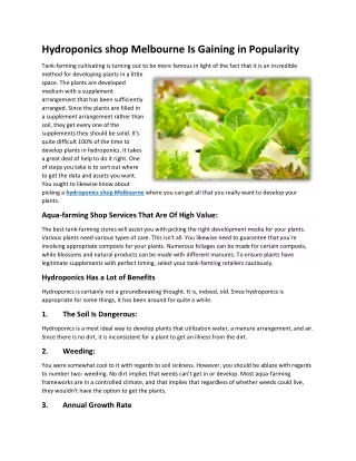 Hydroponics shop Melbourne Is Gaining in Popularity