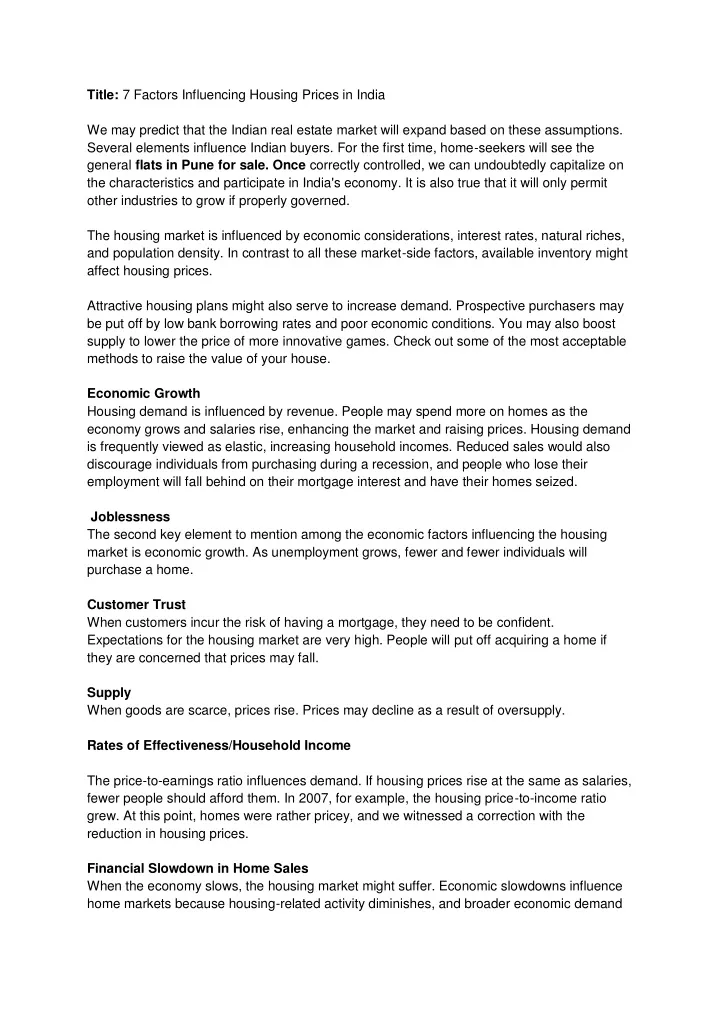 title 7 factors influencing housing prices