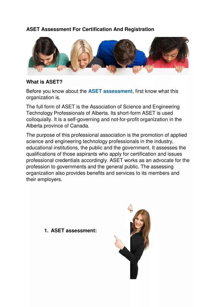 aset assessment for certification and registration