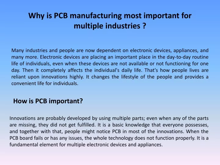 why is pcb manufacturing most important