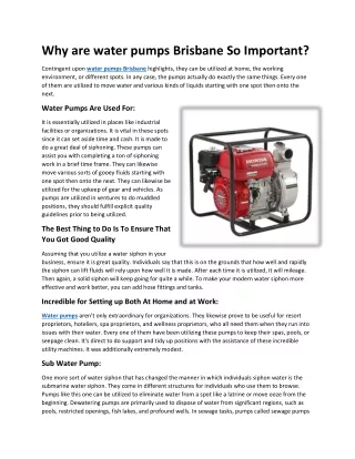 Why are water pumps Brisbane So Important