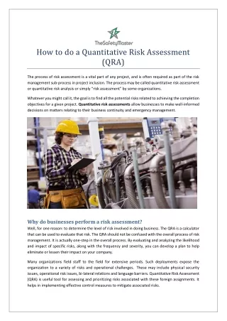 How to do a Quantitative Risk Assessment (QRA)