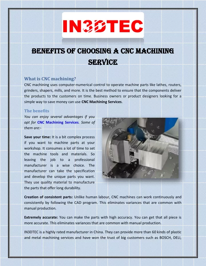 benefits of choosing a cnc machining benefits