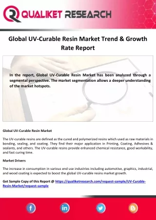global uv curable resin market trend growth rate