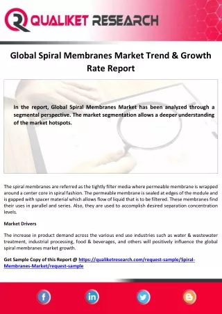 Global Spiral Membranes Market Size,  Growth Analysis, Outlook Analysis,