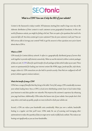 what is a cdn how can it help the seo of your