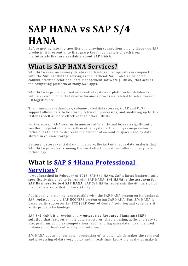 sap hana vs sap s 4 hana before getting into