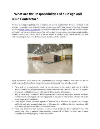 What are the Responsibilities of a Design and Build Contractor?